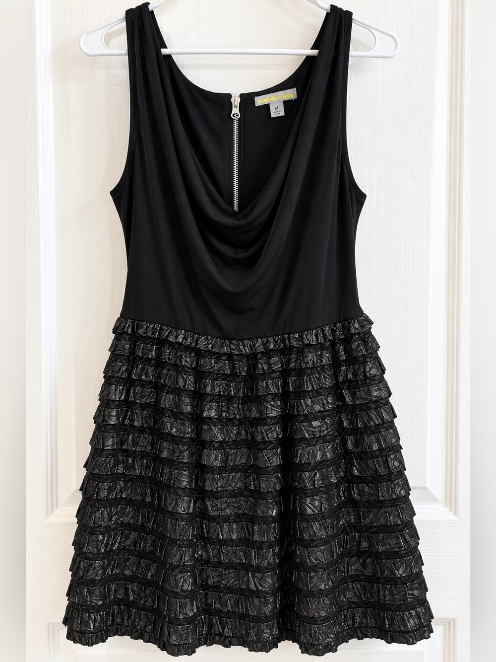 Charlotte Russe Black Shimmer Tiered Ruffle Cocktail Dress Y2K Size M